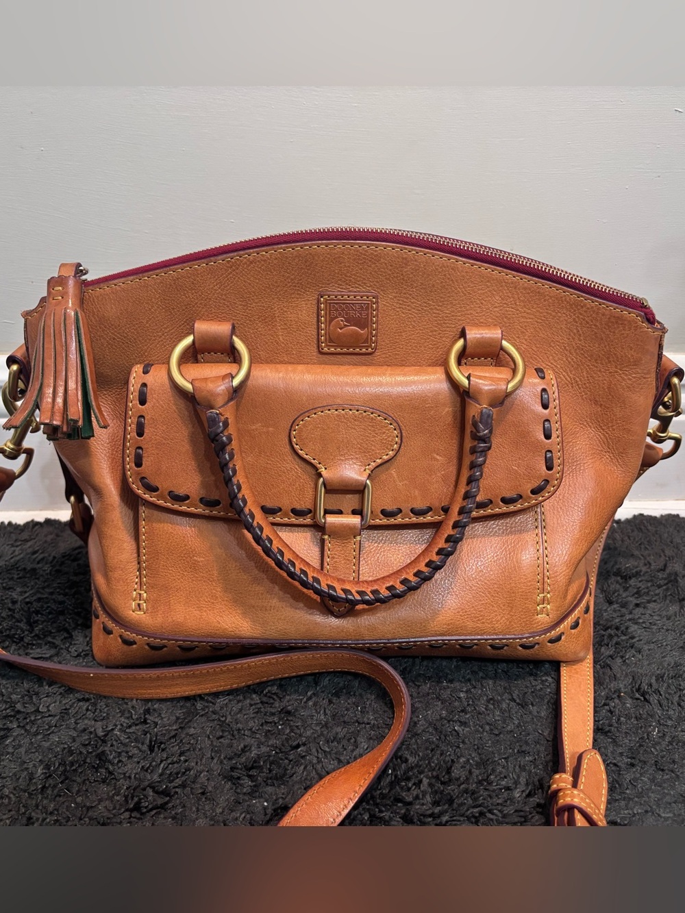 Dooney & Bourke Florentine Leather Pocket Satchel Crossbody Bag with Whipstitch